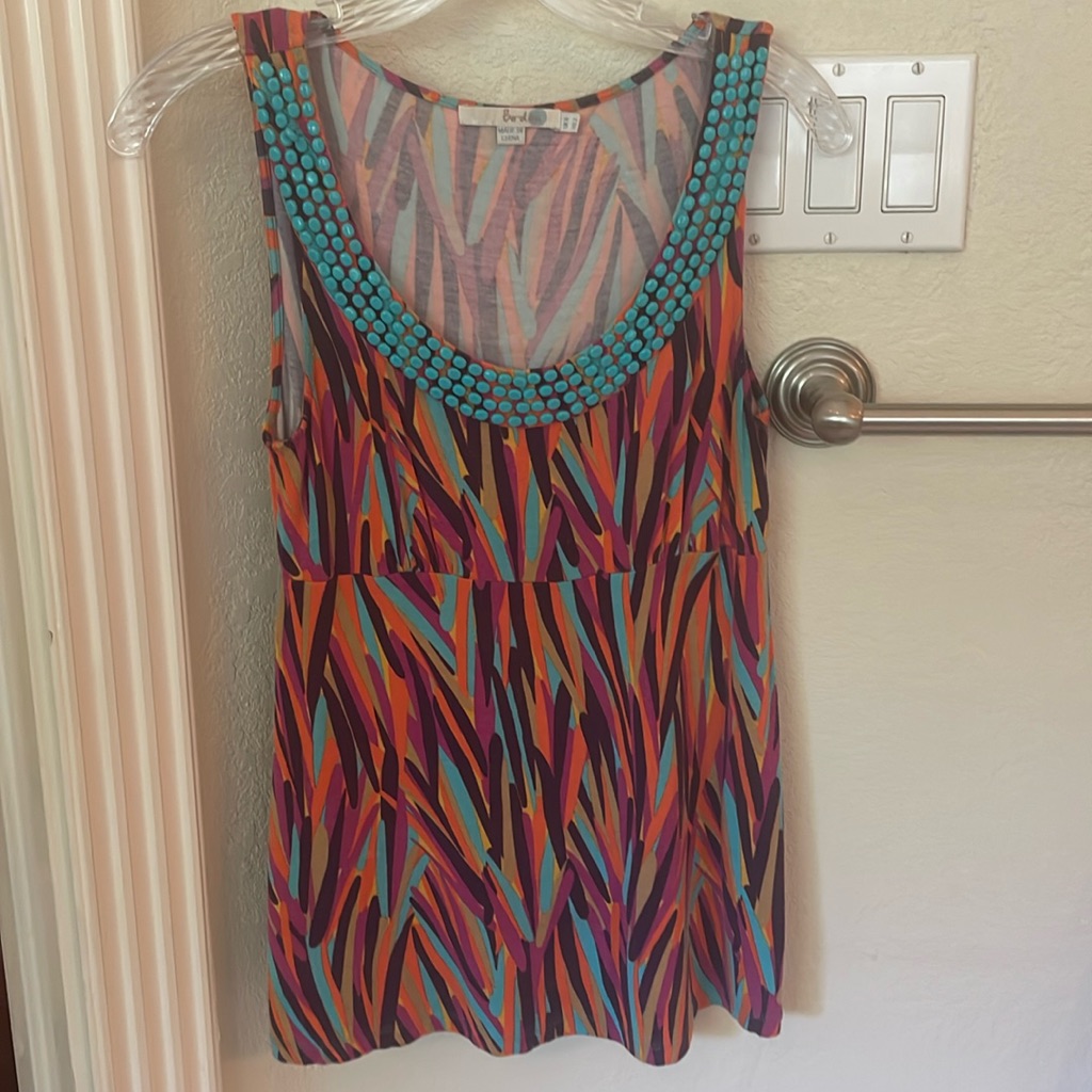 Boden Multi-Colored Top With Beaded Detail, Xs